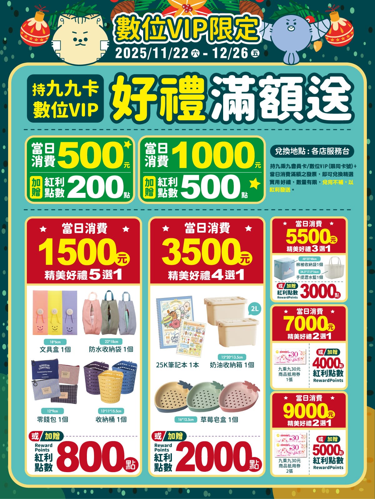 九九卡&數位VIP限定滿額送