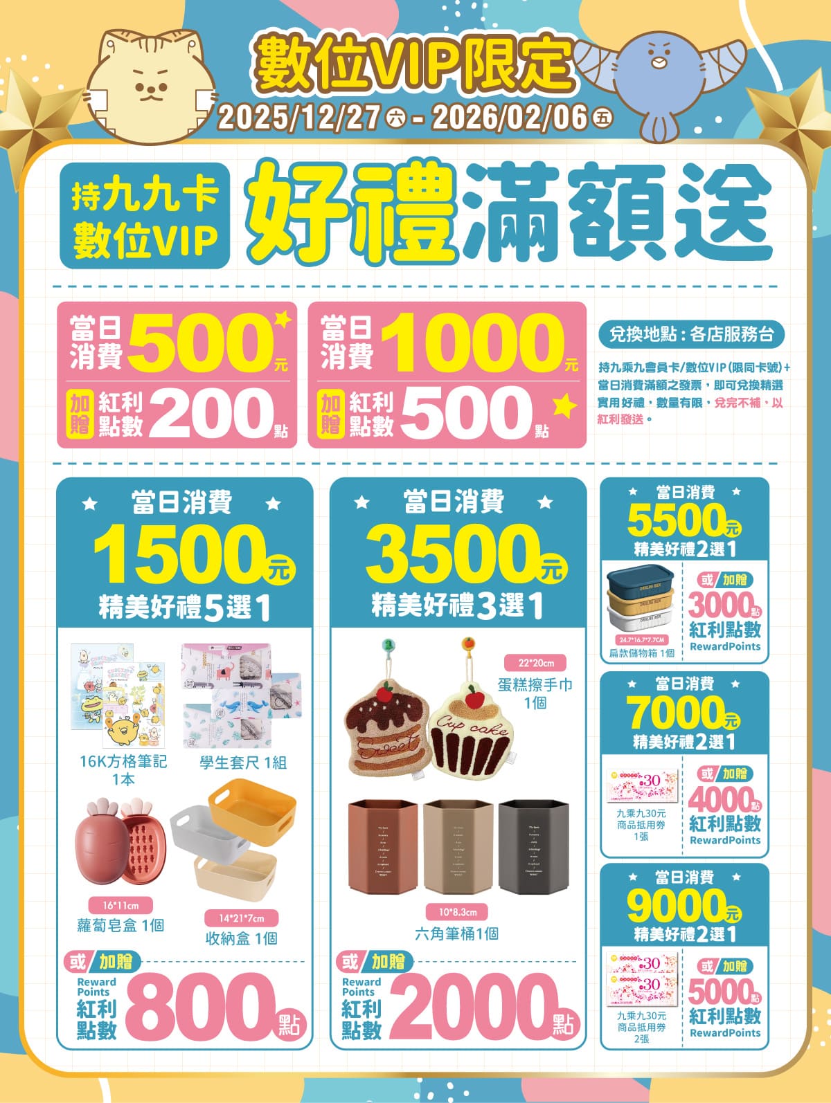 九九卡&數位VIP限定滿額送